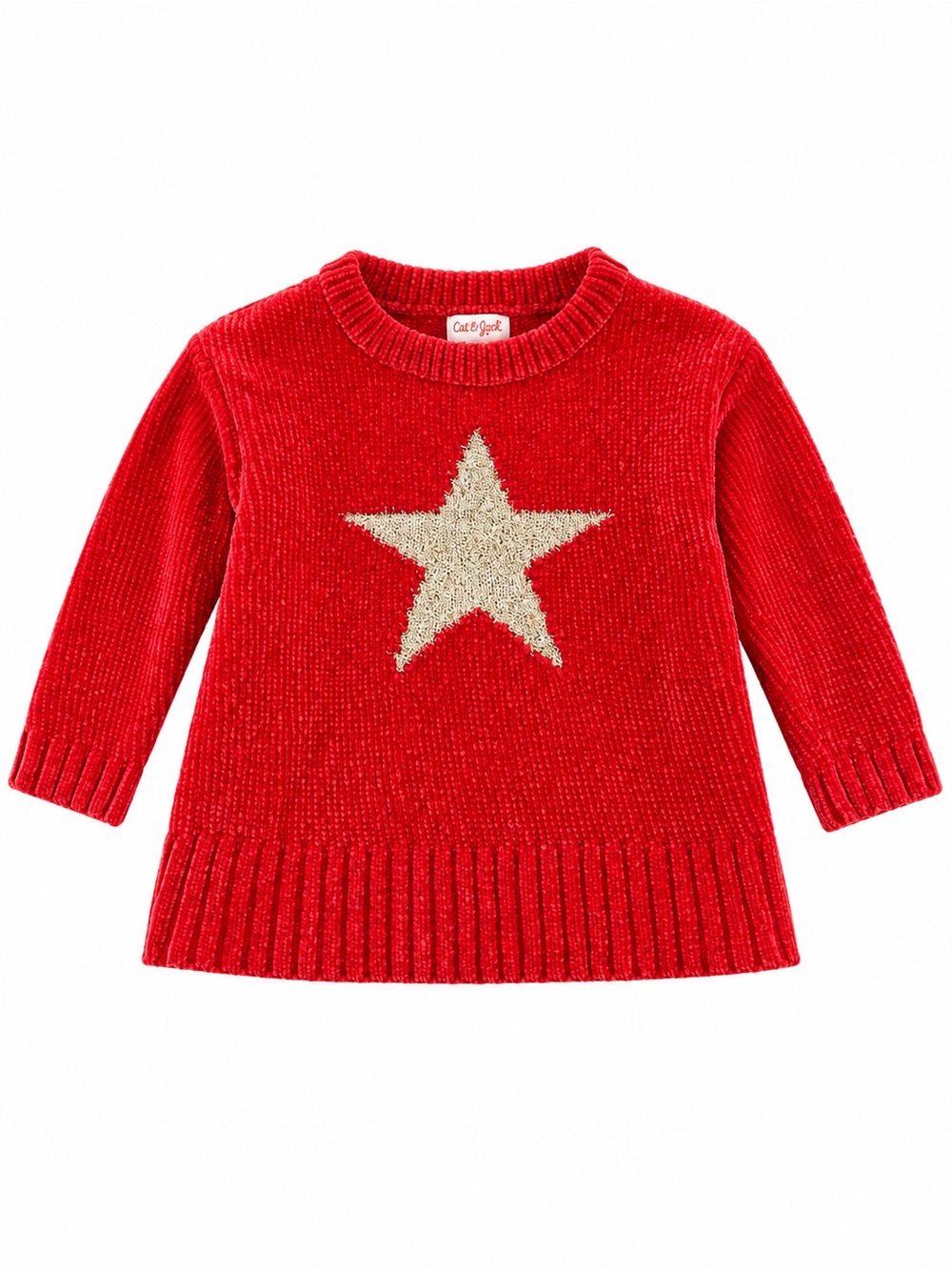 Cat & Jack Red Knit Sweater with Silver Star